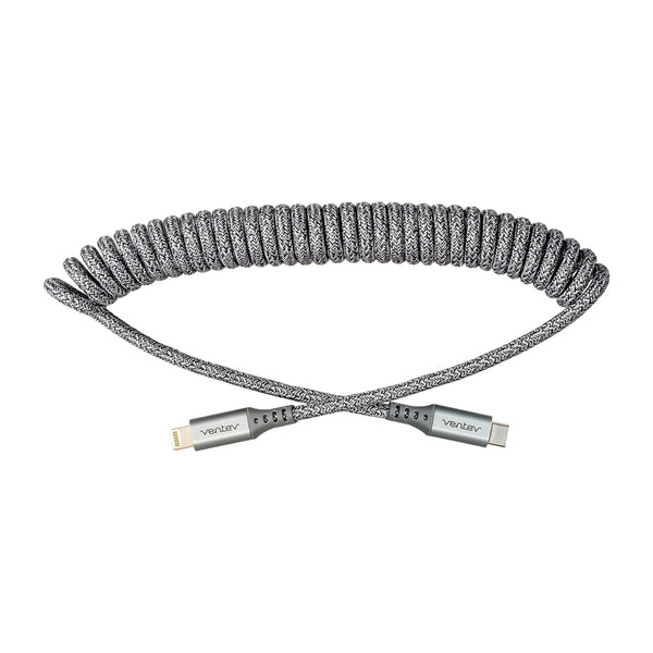 Ventev Charge/Sync Helix Coiled USB-C to Lightning Cable 3ft Gray