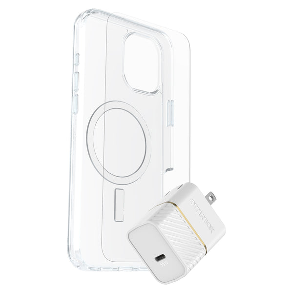 OtterBox Protection+Power Kit (Symmetry Clear MagSafe w/Glass + Wall Charger 30W White) for iPhone 16 Plus