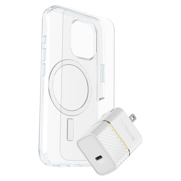 OtterBox Protection+Power Kit (Symmetry Clear MagSafe w/Glass + Wall Charger 30W White) for iPhone 16