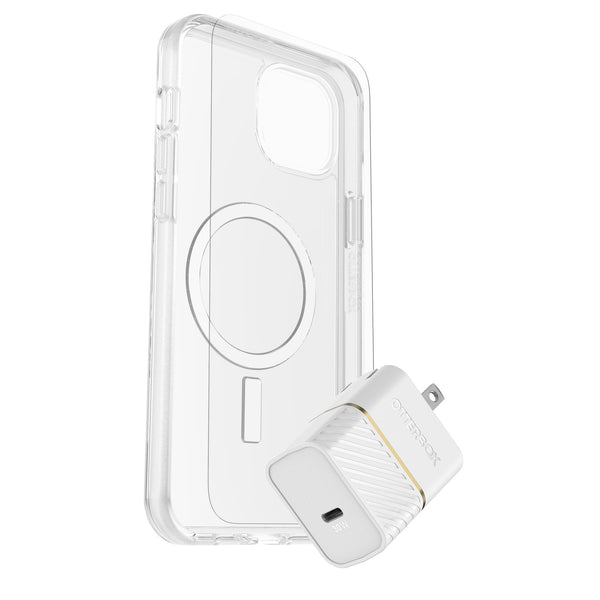 OtterBox Protection+Power Kit (Symmetry Clear Magsafe Glass+ Wall Charger 30W White) for iPhone 15 Plus