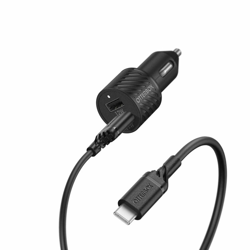OtterBox Dual USB 12W Premium Car Charger with USB-C Cable 4ft Black