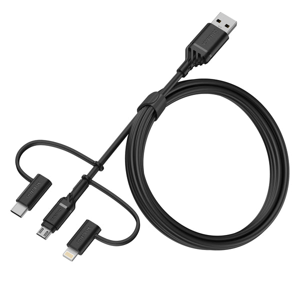 OtterBox Charge/Sync 3-in-1 USB-A to Micro/Lightning/USB-C Cable Black